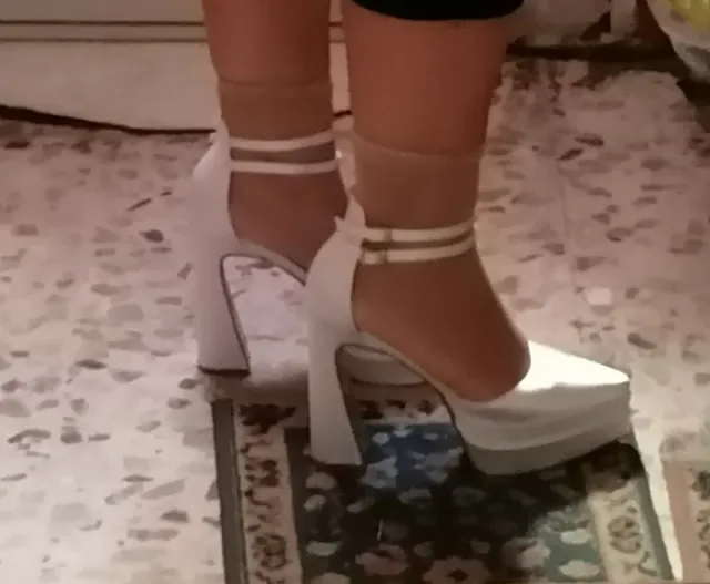 Scarpe tacco raso bianco, cerimonia/ sposa