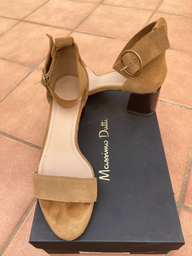 Sandalias Massimo Dutti Tacón Beige/Marrón