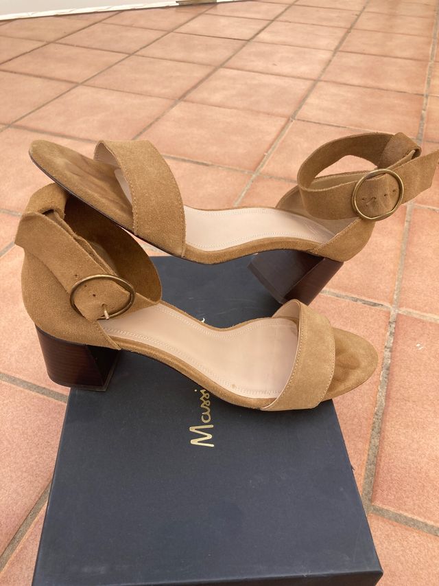 Sandalias Massimo Dutti Tacón Beige/Marrón