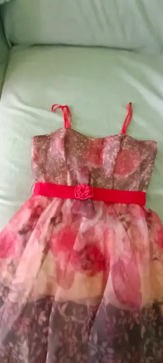 Vestido fiesta floral rojo y marrón