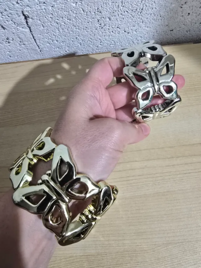 2 Pulseras Mariposa Dorada y Plateada