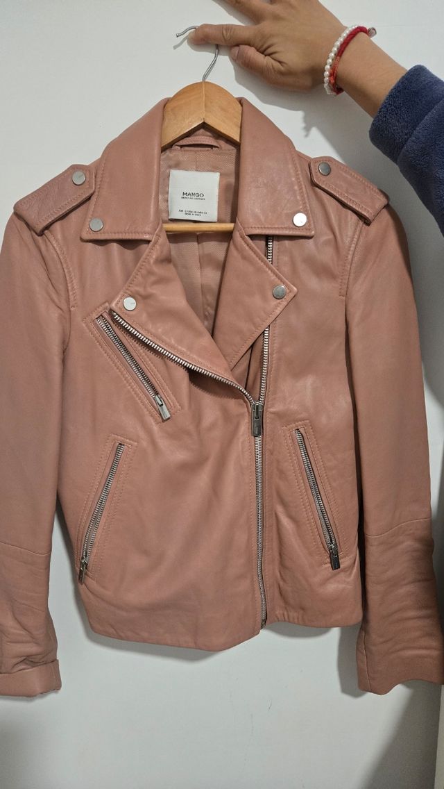 Chaqueta Piel Rosa palo Mango Talla S