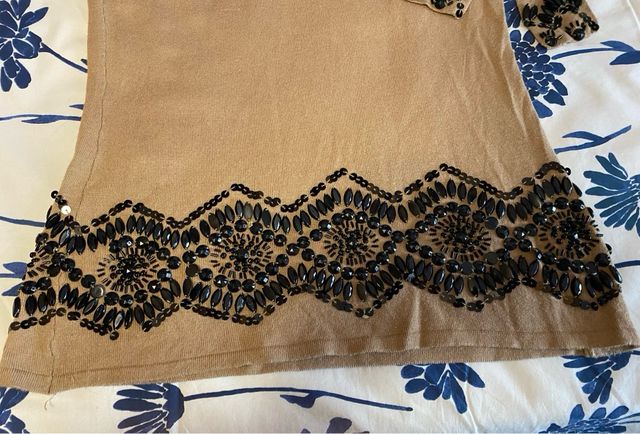 Jersey halter lazo y pedrería beige