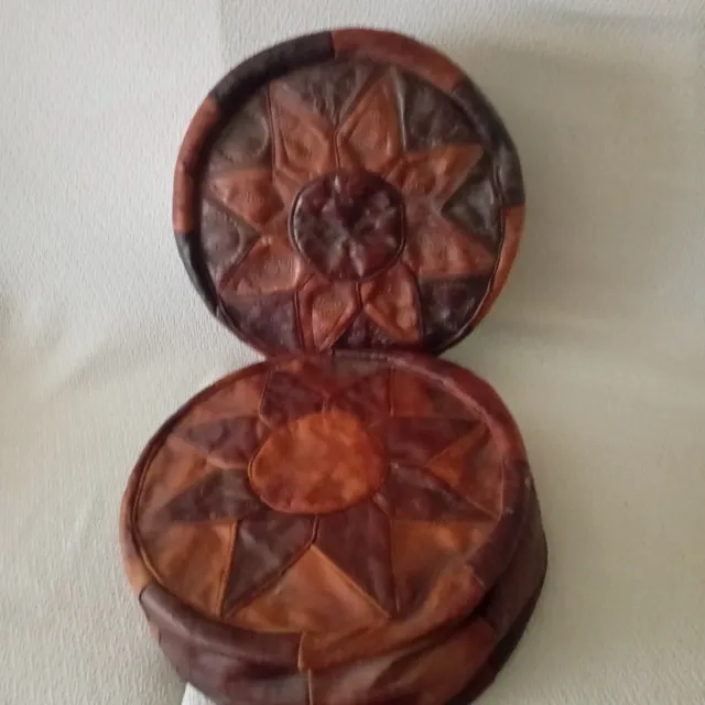 Puf de cuero redondo patchwork