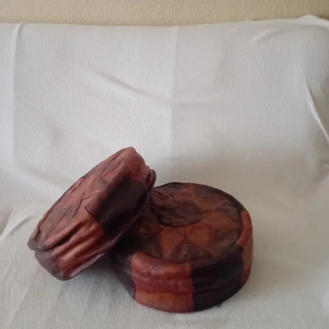 Puf de cuero redondo patchwork