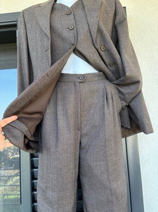 Tailleur lana pantalone + gilet marrone nuovo
