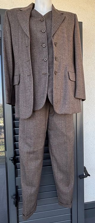 Tailleur lana pantalone + gilet marrone nuovo