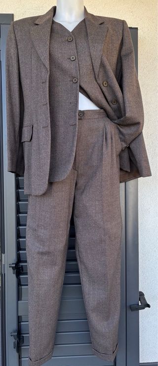 Tailleur lana pantalone + gilet marrone nuovo
