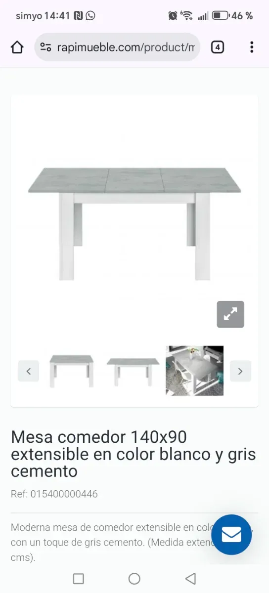 Mesa de salon 140x90 cm, extensible hasta 190 cm