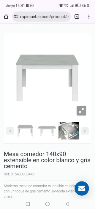 Mesa de salon 140x90 cm, extensible hasta 190 cm