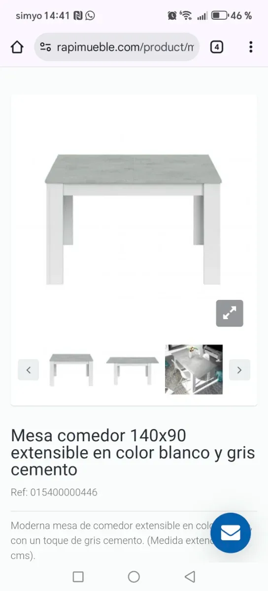 Mesa de salon 140x90 cm, extensible hasta 190 cm