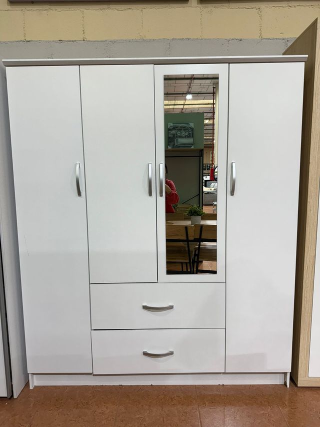 Armario Blanco con Espejo y Cajón