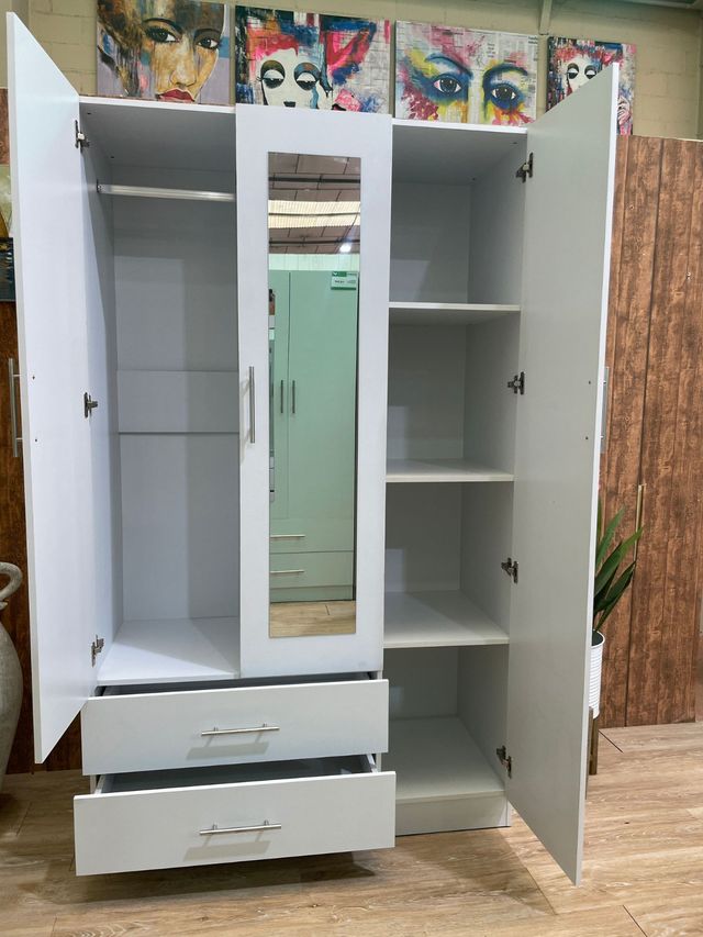 Armario Blanco con Espejo y Cajón