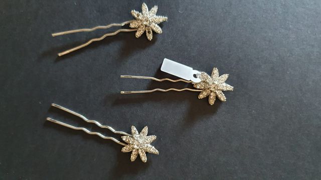 3 Horquillas Moño Flor Swarovski Plata