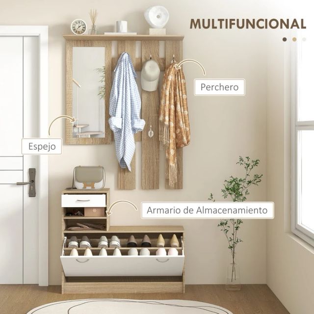 Recibidor con Espejo, Perchero y Zapatero