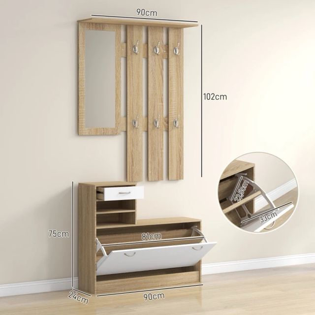 Recibidor con Espejo, Perchero y Zapatero