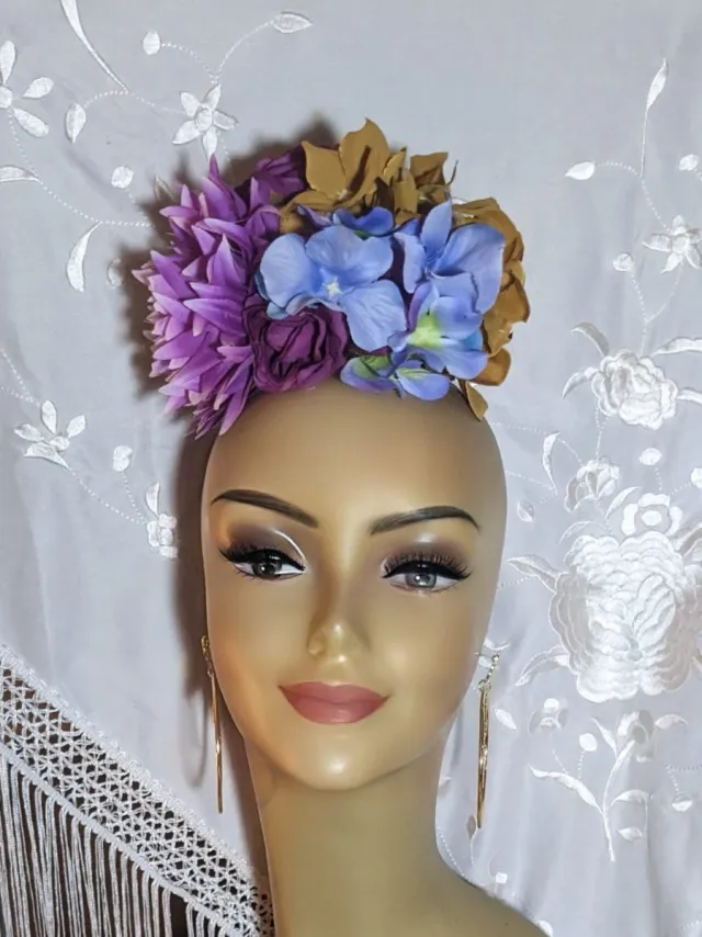 Ramillete Flamenco Artesano Morado y Dorado