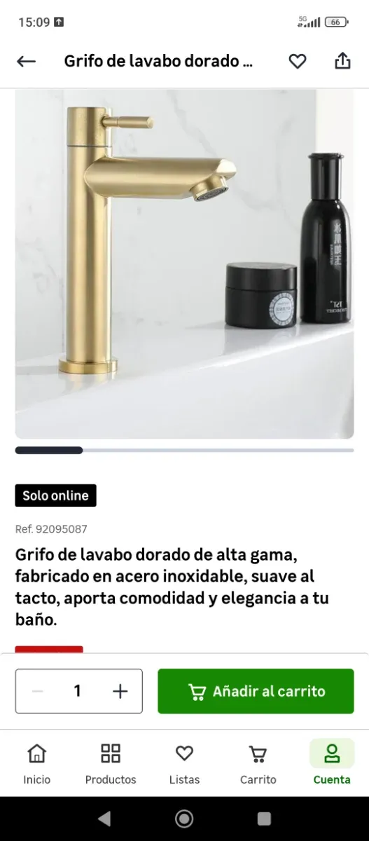 Grifo de lavabo acero inoxidable dorado