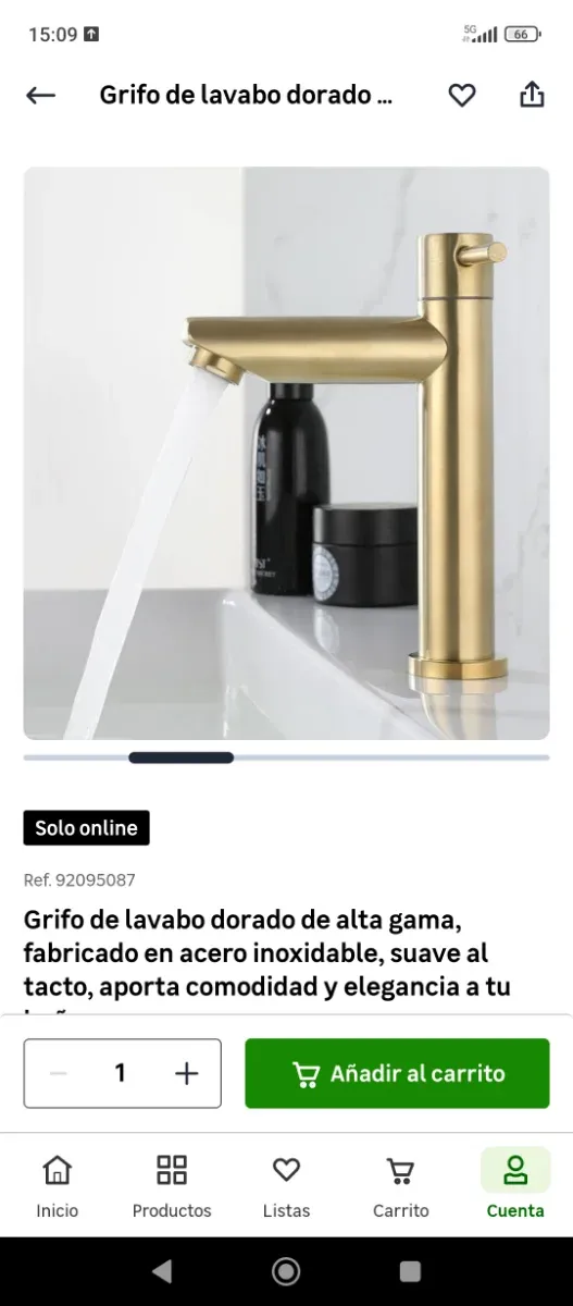 Grifo de lavabo acero inoxidable dorado