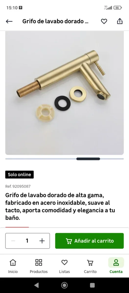 Grifo de lavabo acero inoxidable dorado