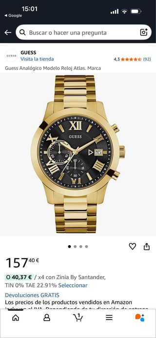 Reloj Guess Dorado y Negro