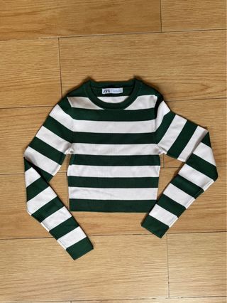 Camiseta Zara Rayas Verde y Blanca