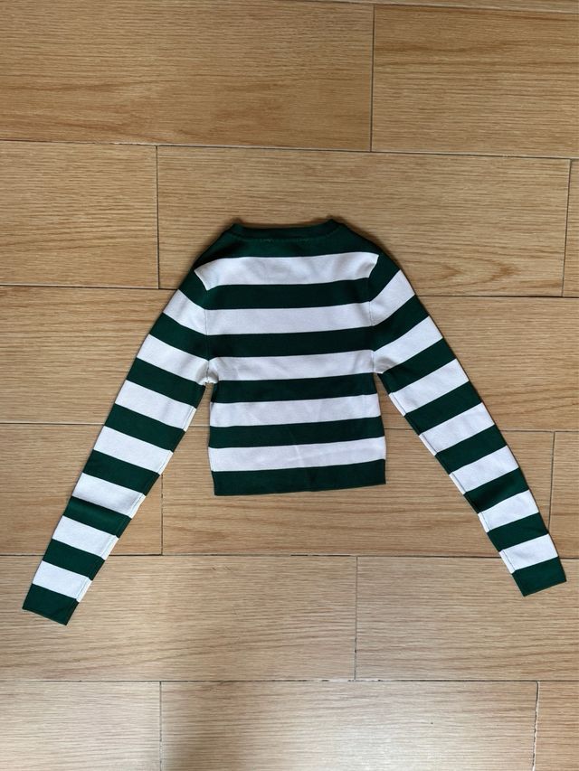 Camiseta Zara Rayas Verde y Blanca