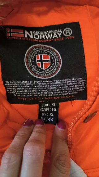 Anorak Geographical Norway Talla XL Naranja