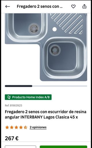 Fregadero doble seno resina con escurridor.NUEVO.