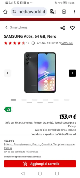 Samsung Galaxy A05s Nero