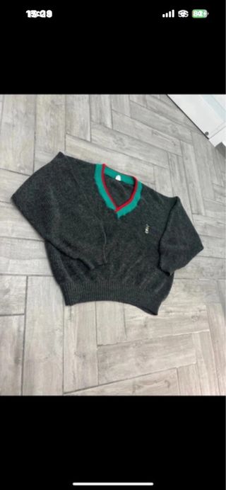 Maglione vintage grigio con dettagli verdi over