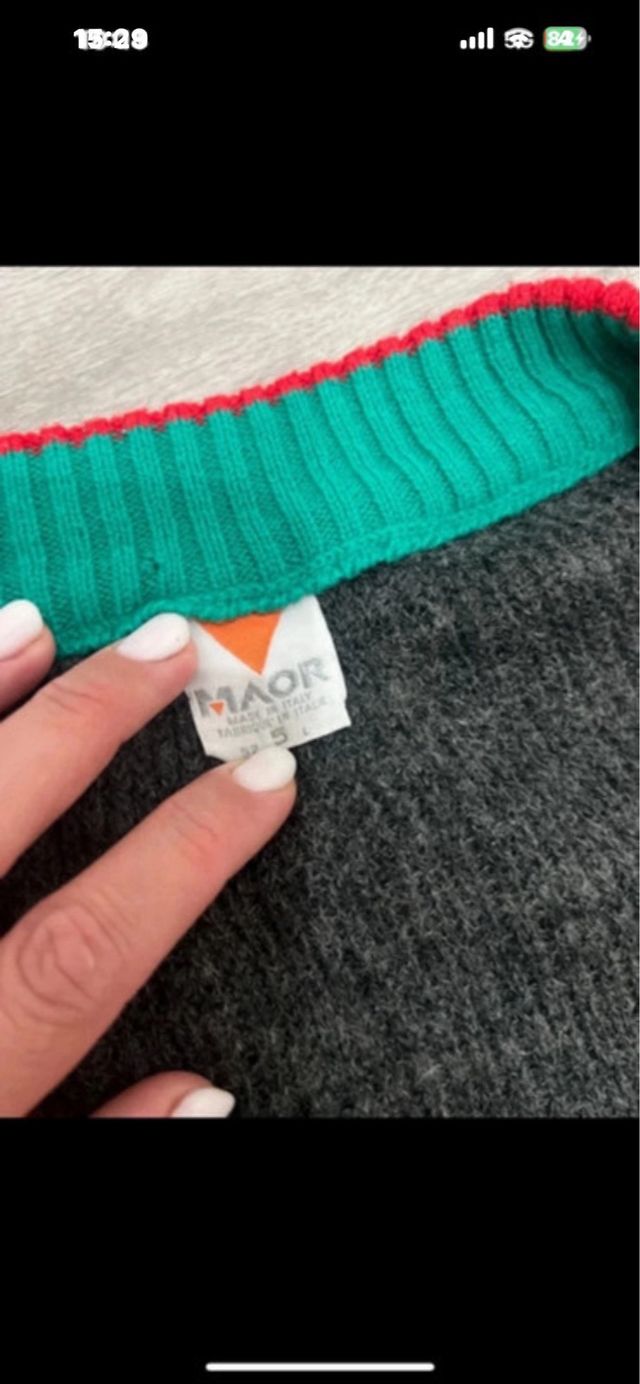 Maglione vintage grigio con dettagli verdi over