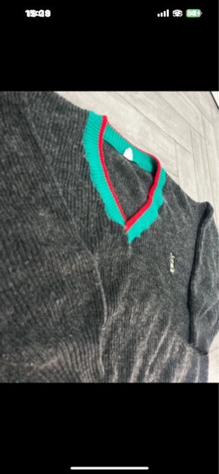 Maglione vintage grigio con dettagli verdi over