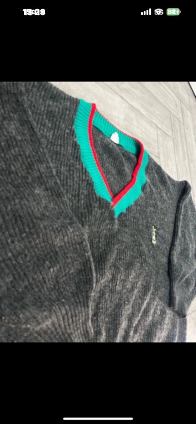 Maglione vintage grigio con dettagli verdi over