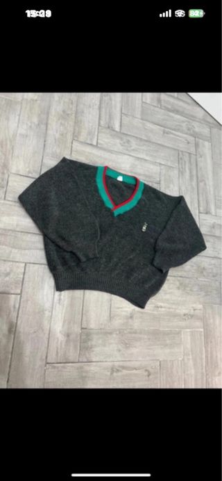 Maglione vintage grigio con dettagli verdi over