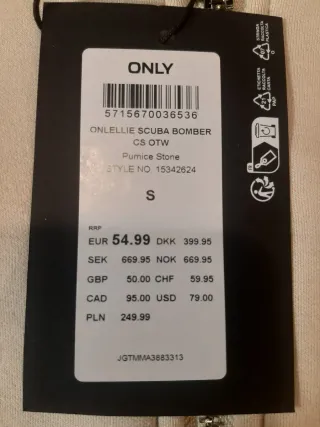 Chaqueta Bomber Only Neopreno Beige Talla S