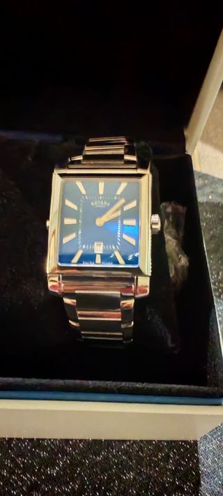 Reloj Rotary Cuadrado Azul y Plateado