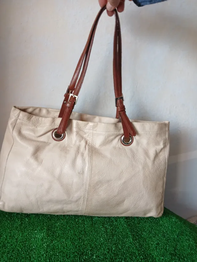 Bolso Bridas Piel Beige Marrón