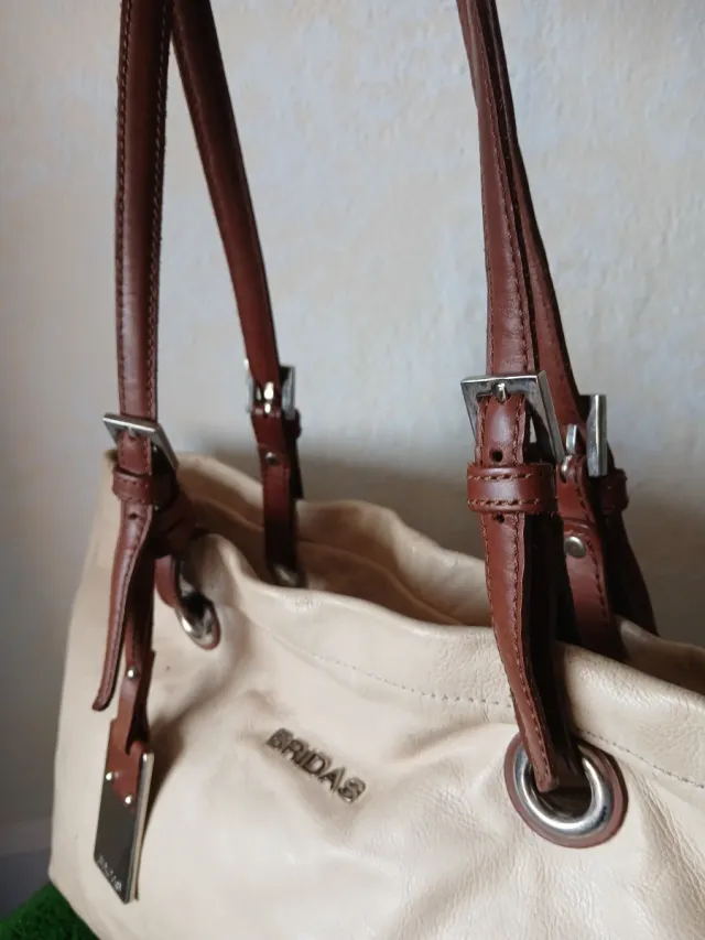 Bolso Bridas Piel Beige Marrón