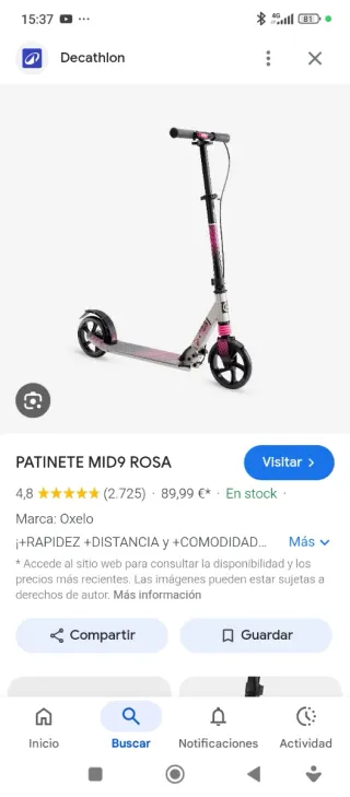 Patinete Oxelo MID9 Rosa Poco Uso
