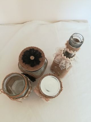 Set 4 vasetti decorati juta e pizzo