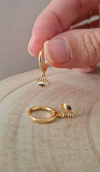 Pendientes aro dorado plata 925 ojo de la suerte