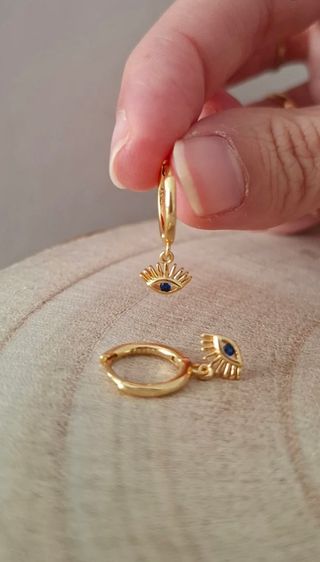 Pendientes aro dorado plata 925 ojo de la suerte