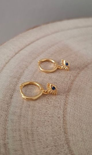Pendientes aro dorado plata 925 ojo de la suerte