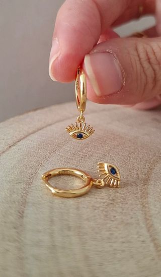 Pendientes aro dorado plata 925 ojo de la suerte