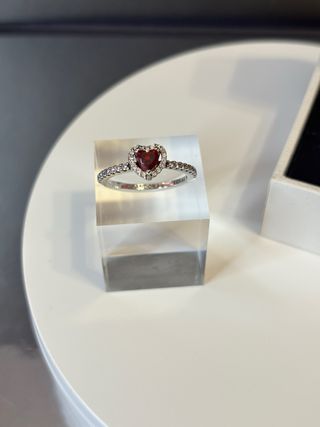 Anillo Pandora Corazón Rojo y Plata
