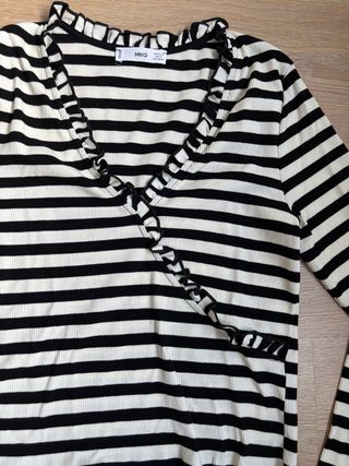 Jersey Mango Rayas Blanco y Negro