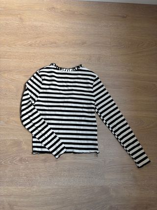 Jersey Mango Rayas Blanco y Negro