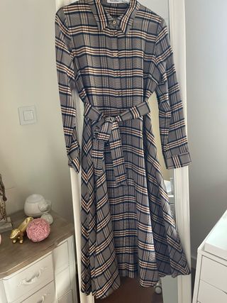 Vestido Pedro del Hierro xadrez castanho e cinza