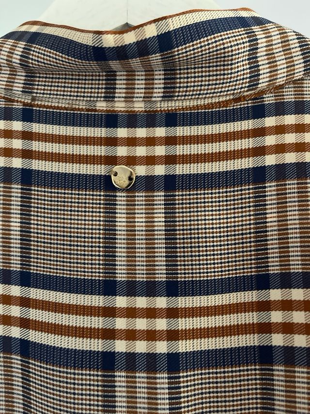 Vestido Pedro del Hierro xadrez castanho e cinza